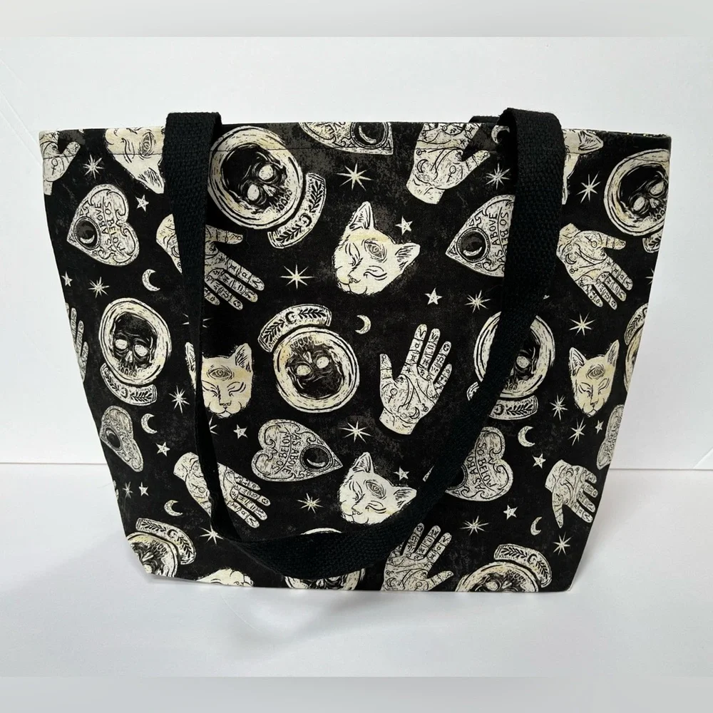 Handmade Mystical Cat Tote Bag - Black & Ivory - Picture 2 of 9